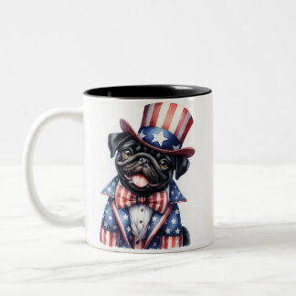 Custom Patriottische Uncle Sam Pug 4th van juli Mo Tweekleurige Koffiemok