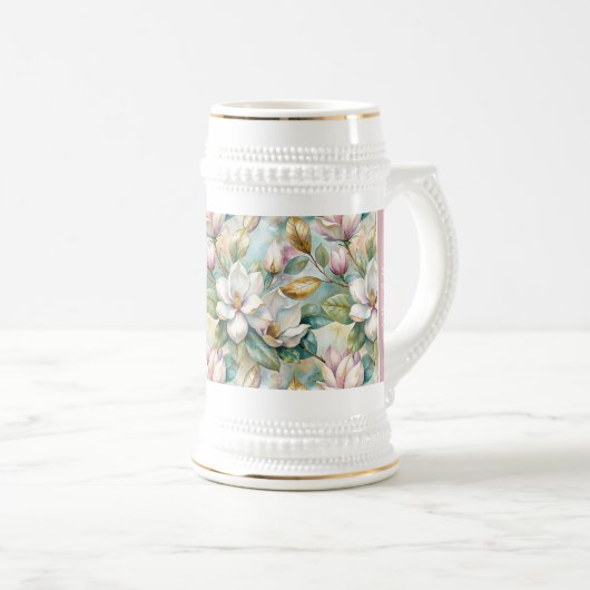 Custom Pattern Elegant Magnolia Flowers Bierpul (Voorkant rechts)