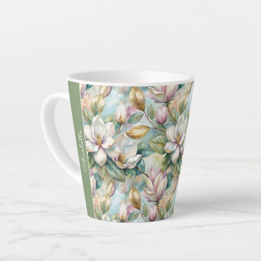 Custom Pattern Elegant Magnolia Flowers Latte Mok (Linkerhoek)