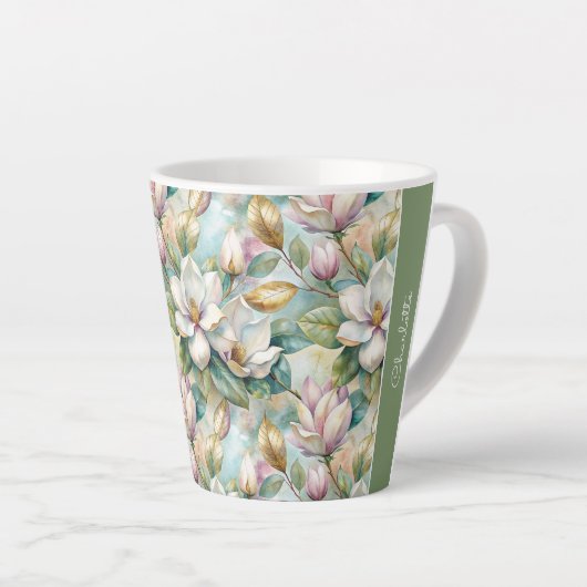 Custom Pattern Elegant Magnolia Flowers Latte Mok (Rechterhoek)