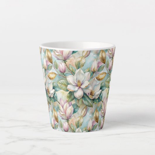 Custom Pattern Elegant Magnolia Flowers Latte Mok (Voorkant)
