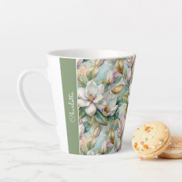Custom Pattern Elegant Magnolia Flowers Latte Mok