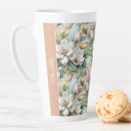 Custom Pattern Elegant Magnolia Flowers Latte Mok
