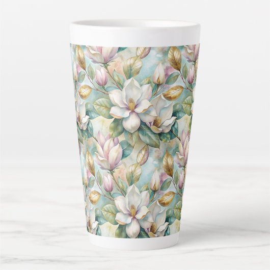 Custom Pattern Elegant Magnolia Flowers Latte Mok (Voorkant)
