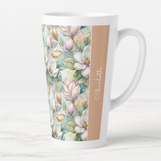 Custom Pattern Elegant Magnolia Flowers Latte Mok (Rechts)