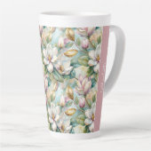 Custom Pattern Elegant Magnolia Flowers Latte Mok (Rechterhoek)