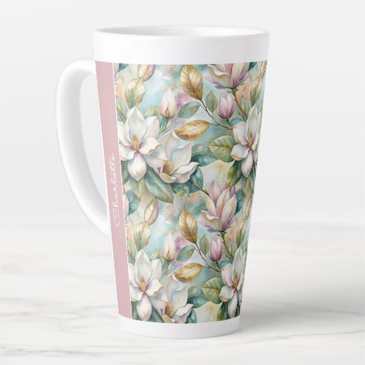 Custom Pattern Elegant Magnolia Flowers Latte Mok (Linkerhoek)