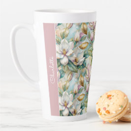 Custom Pattern Elegant Magnolia Flowers Latte Mok