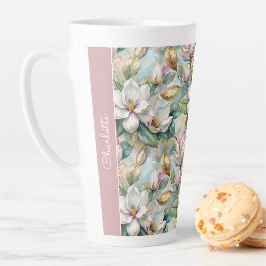 Custom Pattern Elegant Magnolia Flowers Latte Mok (In situ)