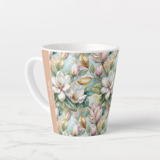 Custom Pattern Elegant Magnolia Flowers Latte Mok (Linkerhoek)