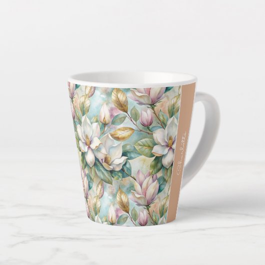 Custom Pattern Elegant Magnolia Flowers Latte Mok (Rechterhoek)