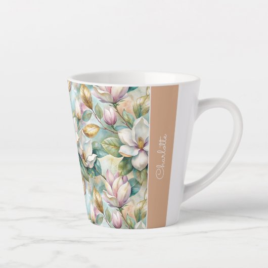 Custom Pattern Elegant Magnolia Flowers Latte Mok (Rechts)