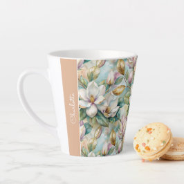 Custom Pattern Elegant Magnolia Flowers Latte Mok