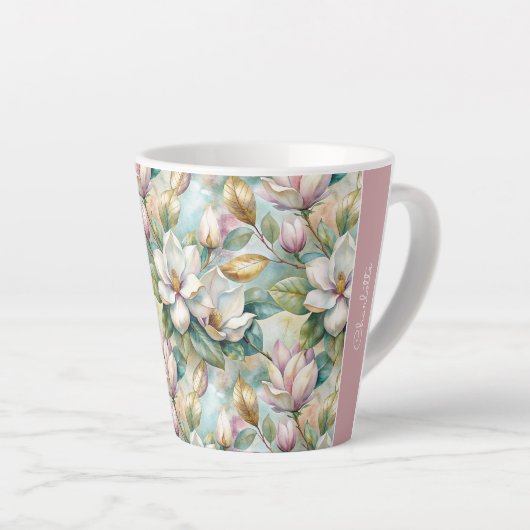 Custom Pattern Elegant Magnolia Flowers Latte Mok (Rechterhoek)