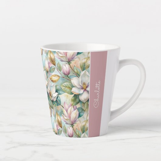 Custom Pattern Elegant Magnolia Flowers Latte Mok (Rechts)