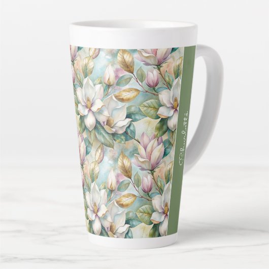 Custom Pattern Elegant Magnolia Flowers Latte Mok (Rechterhoek)