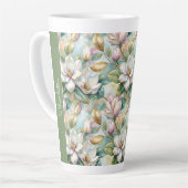 Custom Pattern Elegant Magnolia Flowers Latte Mok (Linkerhoek)