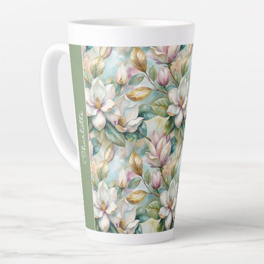 Custom Pattern Elegant Magnolia Flowers Latte Mok (Linkerhoek)