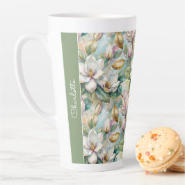 Custom Pattern Elegant Magnolia Flowers Latte Mok