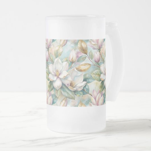Custom Pattern Elegant Magnolia Flowers Matglas Bierpul (Voorkant rechts)
