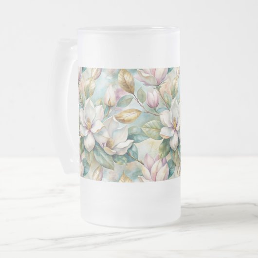 Custom Pattern Elegant Magnolia Flowers Matglas Bierpul (Voorkant links)