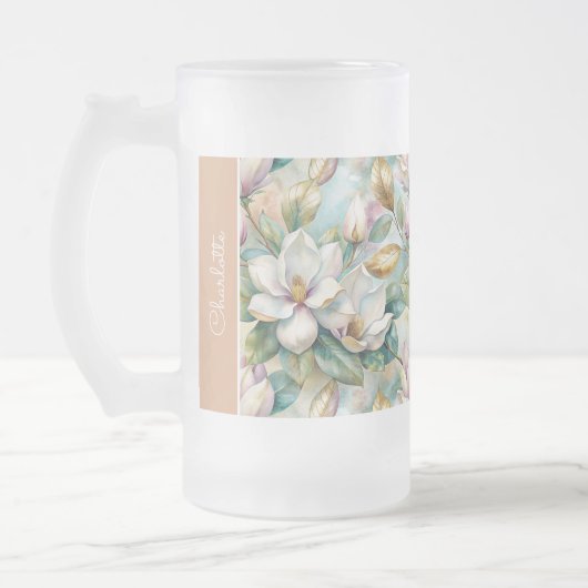 Custom Pattern Elegant Magnolia Flowers Matglas Bierpul (Links)