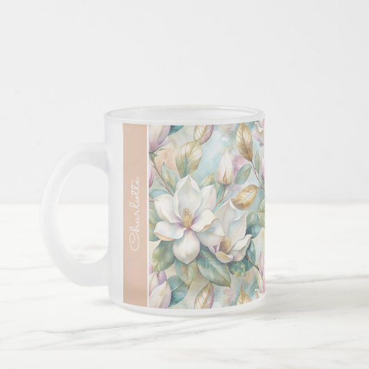 Custom Pattern Elegant Magnolia Flowers Matglas Koffiemok (Links)