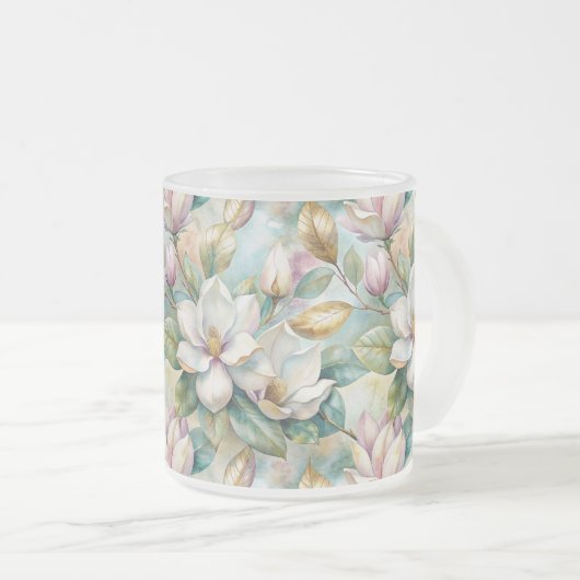 Custom Pattern Elegant Magnolia Flowers Matglas Koffiemok (Voorkant rechts)