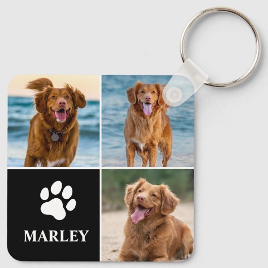 Custom Paw Love Dog Lover Name Photo 3 Collage Pet Sleutelhanger (Achterkant)