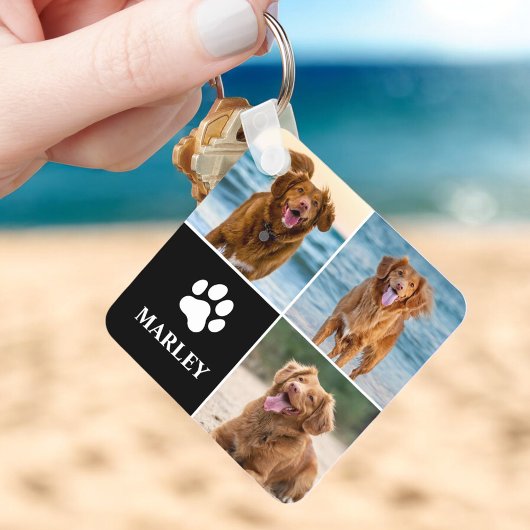 Custom Paw Love Dog Lover Name Photo 3 Collage Pet Sleutelhanger