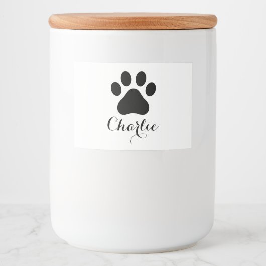 Custom Paw Print Dog Food Container Label With Nam Voedselcontainer Etiket (Voorkant)