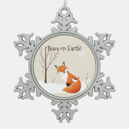 Custom Peace Earth Minimalist Vos Vogel Dier Tin Sneeuwvlok Ornament (Voorkant)