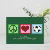 Custom Peace Love Voetbal Kerstmis Groen Futbol Feestdagenkaart (Staand voorkant)