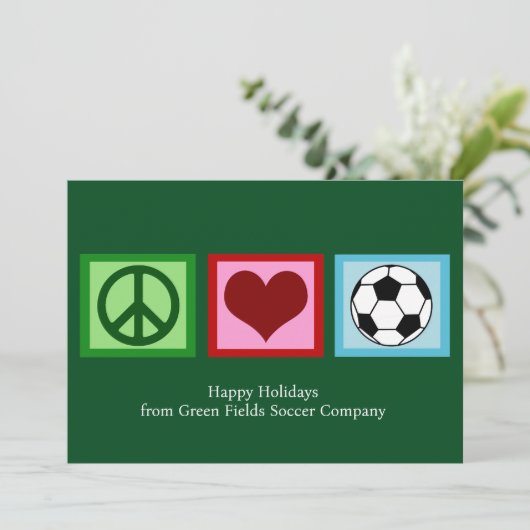Custom Peace Love Voetbal Kerstmis Groen Futbol Feestdagenkaart (Staand voorkant)