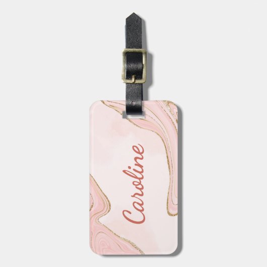 Custom Peach Blush Roze Rose Goud Marbled Pattern Bagagelabel (Voorkant verticaal)
