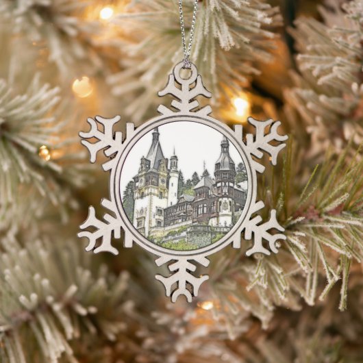 Custom Peles Castle Roemenië Tin Sneeuwvlok Ornament (Boom)