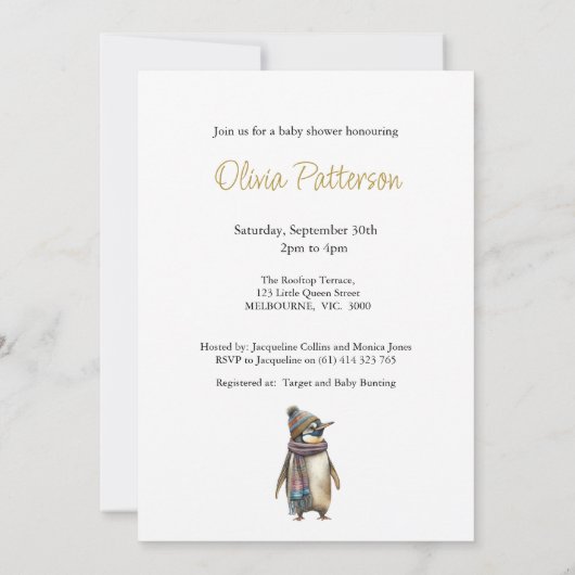 Custom Penguin Baby shower Kaart (Achterkant)