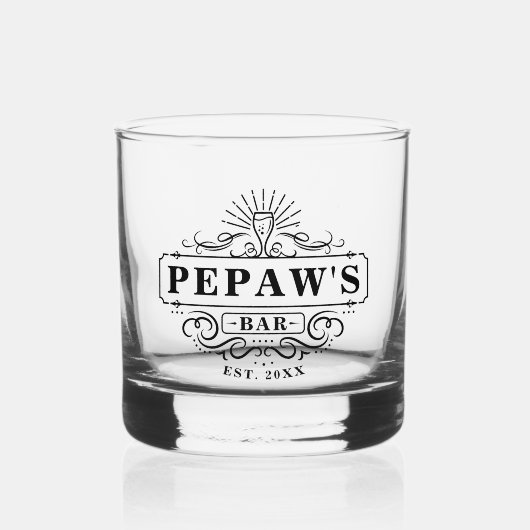 Custom Pepaw's Bar Jaar Vastgesteld Glas (Voorkant)
