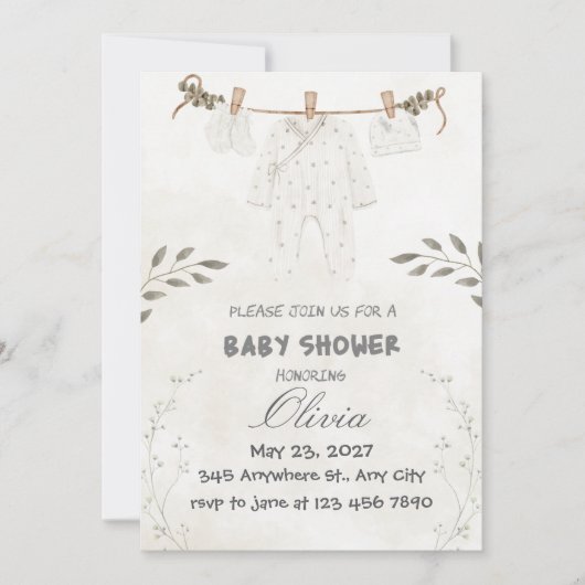 Custom Personalize Cute Baby Shower Kaart (Voorkant)