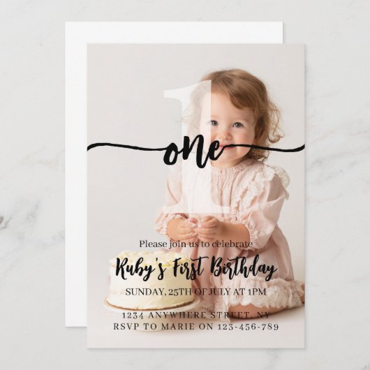 Custom Personalize First Birthday Invitation Kaart (Voorkant / Achterkant)