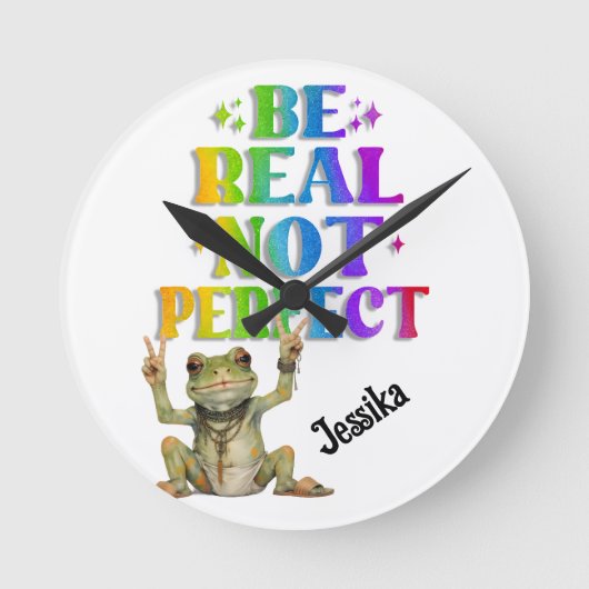 Custom Personalize Positive boho frog Hippie Ronde Klok (Voorkant)