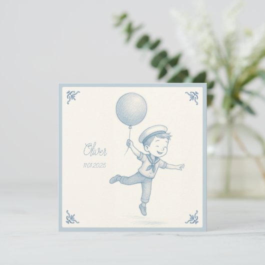 Custom personalized baby boy name  feestdagenkaart (Staand voorkant)