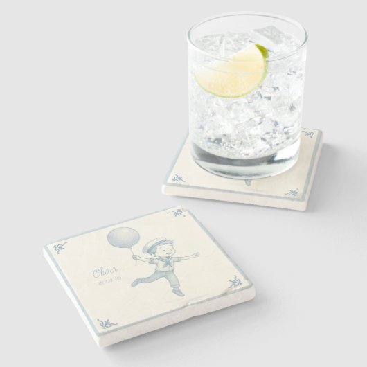 Custom personalized baby boy name  stenen onderzetter (Zijkant)