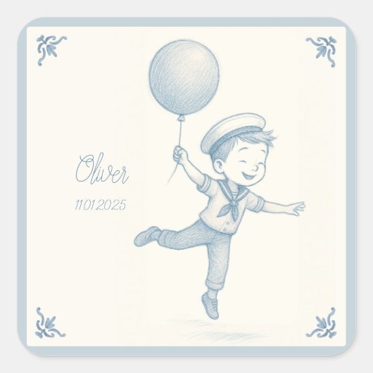 Custom personalized baby boy name vierkante sticker (Voorkant)