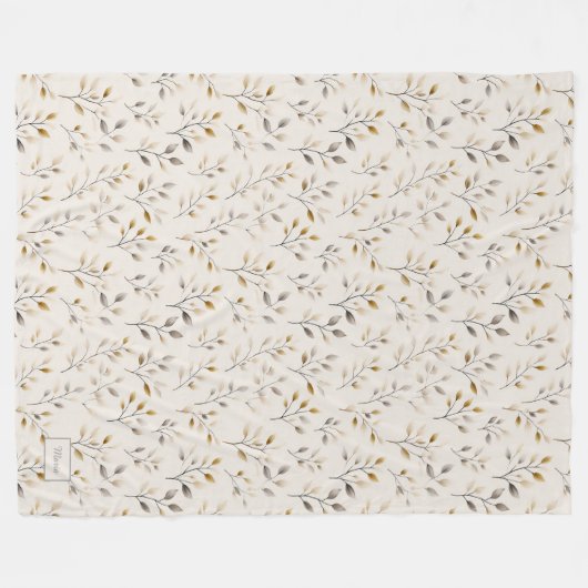 Custom Personalized Beige Neutral Botanical Leaves Fleece Deken (Voorkant (Horizontaal))