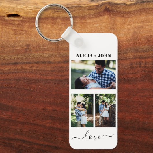 Custom Personalized Double Sided 3 Photo keychain (Voorkant)