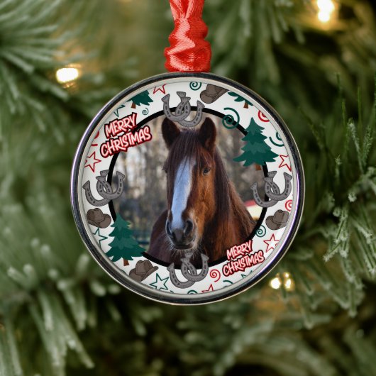 Custom Personalized Horse Photo Christmas Metalen Ornament (Boom)