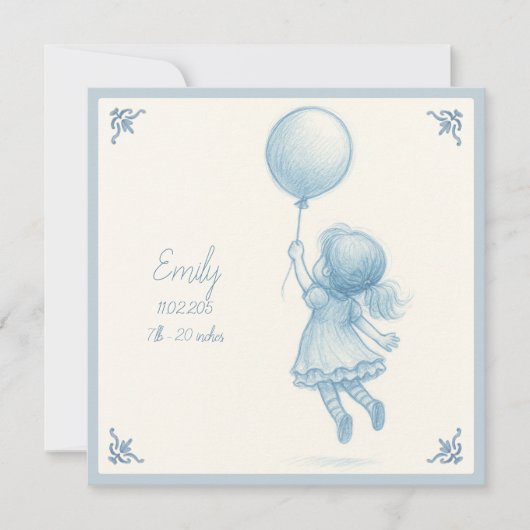 Custom personalized new baby girl annoucement kaart (Voorkant)