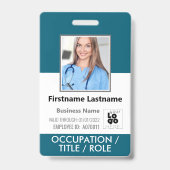 Custom Personeel Foto, Barcode, + Logo Bayou Blauw Badge (Voorzijde)