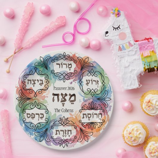 Custom Pesach Seder Plate Hebrew Passover Dinner  Papieren Bordje (Feest)